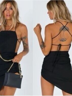 Lioness Black Asymmetrical Strappy Mini Dress